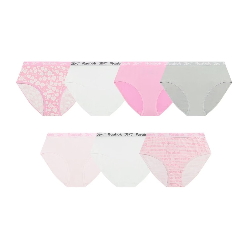 Reebok Girls 7-Pack Soft Stretch Briefs Underwear Pink Grey Size Small 6-7